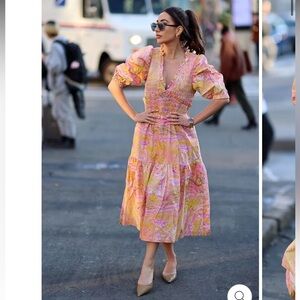 Jessie Zhao Astrid Marble Smocked Midi Dress